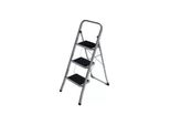 In And Outdoormatch Gradino Pieghevole Garry - Con 3 Gradini - Sgabello - Scala - Gradini Larghi 20 Cm - Con Tappetini In Gomma Antiscivolo - Con Maniglia Di Trasporto - Caricabile Fino A 150 Kg - In Acciaio - Grigio/Nero