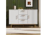 Cassettiera Abrihome Con 3 Cassetti E 2 Ante, Credenza Con Ripiano Regolabile, Bianco