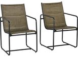 Set Di 2 Sedie Da Giardino Outsunny, Set Di Sedie Da Giardino Con Braccioli, Sedia Da Patio, Sedia Da Balcone, Rete, Acciaio, Marrone, 54 X 66,5 X 88 Cm