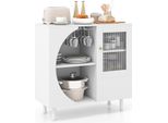 Costway Credenza Da Cucina Con Portabicchieri, Mobile Buffet In Vetro Temperato, Mobile D'accento Indipendente Bianco