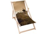 Sdraio Dreamroots Pieghevole In Legno Fino A 130 Kg, Lettino Prendisole Pieghevole Con Regolazione Dell'inclinazione Dello Schienale In 3 Fasi, Ostrich On The