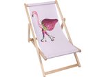 Lettino Pieghevole In Legno Dreamroots, Fino A 130 Kg, Lettino Pieghevole Con Regolazione Dell'inclinazione Dello Schienale In 3 Fasi, Fenicottero Rosa Con Paglia