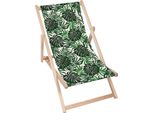 Sdraio Dreamroots Pieghevole In Legno Fino A 130 Kg, Sdraio Pieghevole Con Regolazione Dell'inclinazione Dello Schienale In 3 Fasi, Motivo Foglie Tropicali