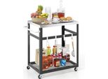 Costway Carrello Per Barbecue A 2 Livelli Con Ruote, Maniglia E 4 Ganci, Carrello Multiuso, Tavolo Da Lavoro In Acciaio Inox