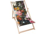 Lettino Dreamroots Pieghevole In Legno, Fino A 130 Kg, Lettino Pieghevole Con Regolazione Dell'inclinazione Dello Schienale In 3 Fasi, Bouquet Colorato