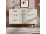Cassettiera Flieks Con 6 Cassetti, Mobile Da Soggiorno Con Gambe In Metallo Dorato, Credenza Cassettiera Alta 120X40X75,5 Cm, Bianco