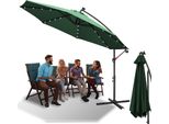 Ombrellone Con Illuminazione A Led Ombrellone A Semaforo 300 Cm Ombrellone Da Giardino Con 24 Luci Led Protezione Uv Ombrellone A Manovella Supporto Ombrellone Da Giardino Ombrellone Da Mercato, Verde