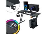 Yuenfong 140 X 60 Cm Scrivania Da Gioco, Scrivania Da Gioco Con Illuminazione A Led, Gancio Per Cuffie E Portabicchieri, Scrivania Per Computer Stabile, Tavolo Da Gioco Per Pc (Tye B Con Led)