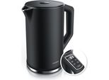 Bollitore Arendo, 1,5 L, 2200 W, Acciaio Inox, Doppia Parete, Impostazione Temperatura 40° - 100 °C Con Display, Nero