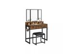 In And Outdoormatch Tavolo Da Toilette In Stile Industriale Billie - Specchio E Sgabello Inclusi - Marrone - Bambini E Adulti - Tavolo Da Toilette Per Ragazze - 90X40X141Cm
