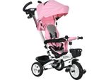 Homcom Triciclo 2 In 1 Con Maniglione, Triciclo Per Bambini Con Cintura Di Sicurezza, Pieghevole, Tettuccio Parasole Rimovibile, Portabicchieri, Cestino, Pedali, Per Bambini Da 1 A 5 Anni