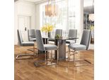Set Di 6 Sedie A Sbalzo Flieks, Sedie Per Sala Da Pranzo Con Gambe In Metallo Argentato, Sedie Imbottite Con Rivestimento In Velluto, Sedie Da Cucina Sedie Da Soggiorno, Grigio