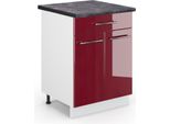 Vicco Mobiletto Base Per Cucina Fame-Line, 60 Cm Con Cassetto, Pt Antracite, Rosso Bordeaux Lucido/Bianco