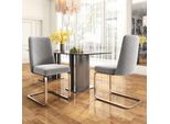 Set Di 2 Sedie A Sbalzo Flieks, Sedie Per Sala Da Pranzo Con Gambe In Metallo Argentato, Sedie Imbottite Con Rivestimento In Velluto, Sedie Da Cucina Sedie Da Soggiorno, Grigio
