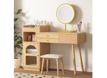 Comodino Merax Con Illuminazione A Led, Luminosità Regolabile, Cassettiera Per Il Trucco Con 3 Cassetti, Mobiletto Laterale, Tavolino Per Cosmetici, Natura