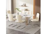 Set Di 6 Sedie A Sbalzo Flieks, Sedie Per Sala Da Pranzo Con Gambe In Metallo Argentato, Sedie Imbottite Con Rivestimento In Velluto, Sedie Da Cucina Sedia Da Soggiorno, Beige