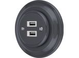 Presa Di Corrente Usb Retrò In Porcellana Da Incasso A 2 Pieghe I PR1 Grigio Scuro