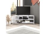 Decortie Thales Mobile Tv Angolare Moderno, Centro Multimediale, Angolo Tv, Effetto Marmo Bianco, 110 X 36 X 45 Cm