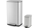 Costway Set Di 2 Cestini Per Rifiuti, 40L + 6L In Acciaio Inox, Cestino A Pedale Con Cestini Interni Rimovibili E Coperchio A Chiusura Morbida, Cestino Per Rifiuti Da Cucina, Argento