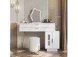 Flieks, Toletta Con Specchio, Specchio Con Led, Toletta Con 2 Cassetti, Toletta Con Mobile, 100X40X78Cm, Bianco