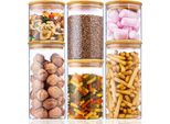 Set Di 6 Barattoli Riutilizzabili In Vetro Borosilicato Con Coperchi In Bambù, Ermetici, Per Lavastoviglie, Microonde - Deco Haus