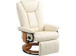 Homcom Poltrona Relax Girevole Per Tv Con Funzione Reclinabile, Poggiapiedi, Poltrona Tv Con Portata Fino A 150 Kg, Per Soggiorno, Pelle Finta, Bianco Crema