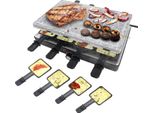 Yuenfong Griglia Per Raclette Con Pietra Naturale Per Grigliare, Griglia Elettrica Da Tavolo Per 8 Persone, Piastra Con Rivestimento Antiaderente, 8 Teglie E 8 Spatole In Legno Per Grigliate Al Coperto, Mini Grill 1400W, Nero
