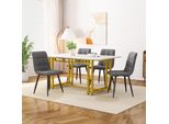 Set Da Pranzo Flieks 5 Pezzi, Dinette Con 4 Sedie Imbottite, Tavolo Da Pranzo Con Sedie Da Pranzo, Tavolo Da Cucina Rettangolare, Sedia Da Cucina Con Rivestimento In Velluto, Grigio