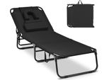 Costway Lettino Da Giardino Pieghevole, Lettino Con Apertura Frontale 3 Cuscini, Schienale Regolabile Lettino Da Spiaggia Sdraio Fino A 160Kg 194X63X37Cm Nero