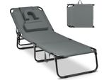 Costway Lettino Da Giardino Pieghevole, Lettino Con Apertura Sul Viso, 3 Cuscini E Schienale Regolabile, Sdraio Da Spiaggia Fino A 160Kg 194X63X37Cm Grigio