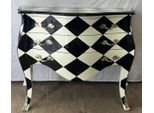 Casa Padrino Cassettone Barocco A Scacchiera Con 3 Cassetti Nero / Bianco / Argento - Mobili Barocchi
