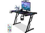 Tolletour Tavolo Da Gioco A Forma Di Z Scrivania Per Computer Scrivania Per Ufficio Tavolo Da Gioco Con Portabicchieri Portacuffie Tappetino Per Mouse Led E Telecomando (140X60Cm)