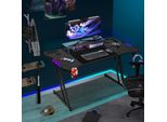 Jopassy Tavolo Da Gioco A Forma Di Z Scrivania Per Computer Scrivania Per Ufficio Tavolo Da Gioco Con Portabicchieri Portacuffie Tappetino Per Mouse Led E Telecomando (140X60Cm)