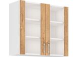 Armadietto Superiore Vetrato Sabrya - Larghezza 80 Cm, Rovere Lefkas / Bianco