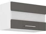 Armadietto Superiore Da Cucina Con Vetratura Lajla - Larghezza 60 Cm, Grigio / Bianco