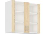 Armadietto Superiore Vetrato Sabrya - Larghezza 80 Cm, Rovere Sonoma / Bianco