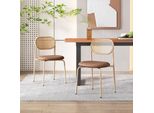 Set Di 2 Sedie Da Sala Da Pranzo Flieks, Sedie Da Cucina Con Schienale In Rattan, Sedia Da Soggiorno Sedia Da Pranzo Con Gambe In Metallo, Marrone