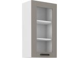 Armadietto Alto Vetrato Laili - Larghezza 40 Cm, Grigio Chiaro / Bianco