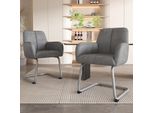 Set Di 2 Sedie Per Sala Da Pranzo Flieks, Sedia A Sbalzo Con Gambe In Metallo, Sedie Imbottite Sedia Da Cucina Sedie Da Lavoro, Pu, Grigio
