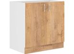 Armadietto Inferiore A Doppia Anta Sabrya - Larghezza 80 Cm, Rovere Lefkas / Bianco