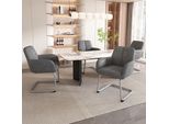 Set Di 4 Sedie Per Sala Da Pranzo Flieks, Sedia A Sbalzo Con Gambe In Metallo, Sedie Imbottite Sedia Da Cucina Sedie Da Lavoro, Pu, Grigio