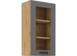 Armadietto Alto Vetrato Laili - Larghezza 40 Cm, Grigio / Rovere Artisan