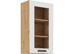 Armadietto Alto Vetrato Laili - Larghezza 40 Cm, Bianco / Rovere Artisan