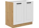Armadietto Inferiore A Doppia Anta Laili - Larghezza 80 Cm, Bianco / Rovere Artisan