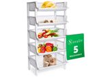 Novaliv 5 Pezzi Scaffale A Cestello Bianco Impilabile Ed Espandibile, Scaffali Per Dispensa, Scaffale Per Alimenti, Scaffale Per Frutta Sistema Di Stoccaggio Per Cantine, Sistema Di Organizzazione Della Dispensa, Scaffale Per Bevande