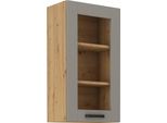 Armadietto Alto Vetrato Laili - Larghezza 40 Cm, Grigio Chiaro / Rovere Artisan