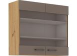 Armadietto Superiore Vetrato Balija - Larghezza 80 Cm, Grigio Tartufo / Rovere Artisan