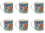 Excelsa Set Di 6 Tazze Da Caffè Espresso Fiori Messicani In Porcellana 10 Cl Colorati