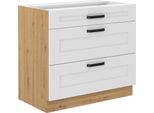 Armadietto Inferiore Con Cassetti Laili - Larghezza 80 Cm, Bianco / Rovere Artisan