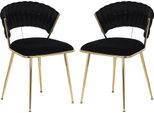 Set Di 2 Sedie Da Pranzo Imbottite In Velluto Con Schienale Intrecciato E Gambe In Metallo Dorato - Per Sala Da Pranzo, Soggiorno, Cucina - Nero